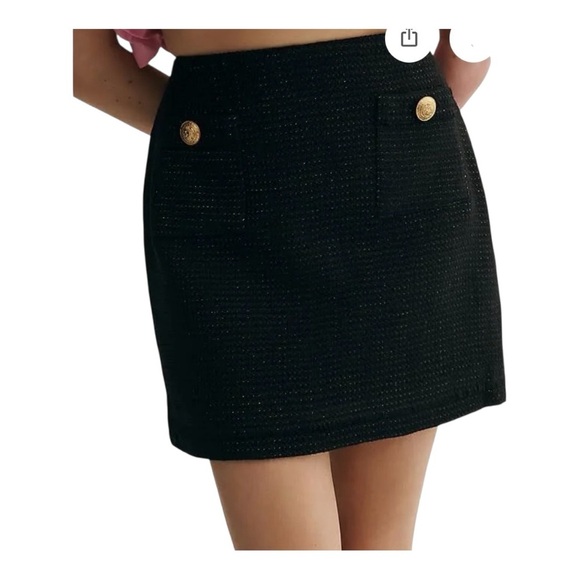 bishop + young Dresses & Skirts - Bishop + Young Cavalli Black Tweed Mini Skirt with Gold Button- XS
